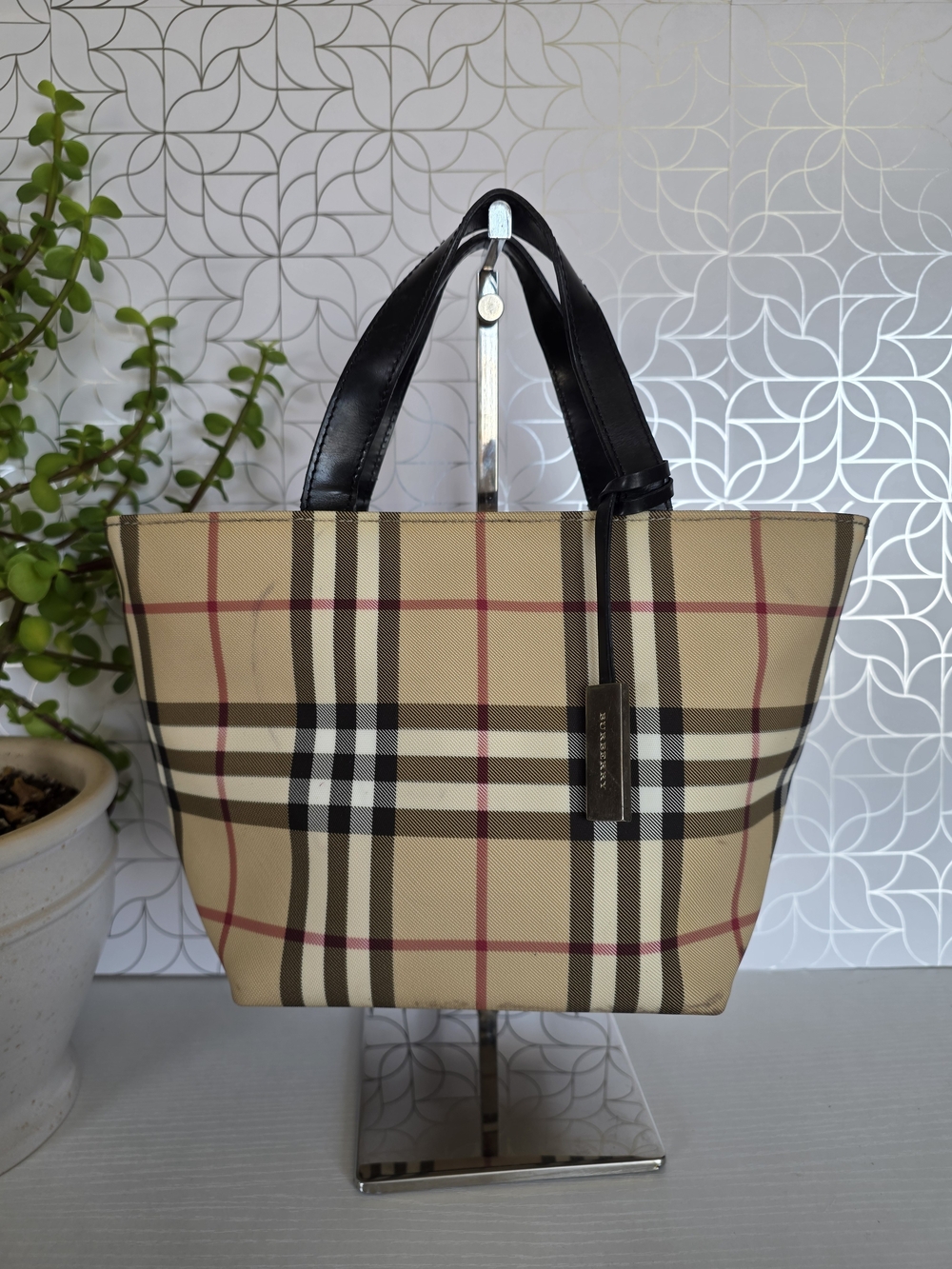 vintage Burberry Nova Check Mini Tote Bag